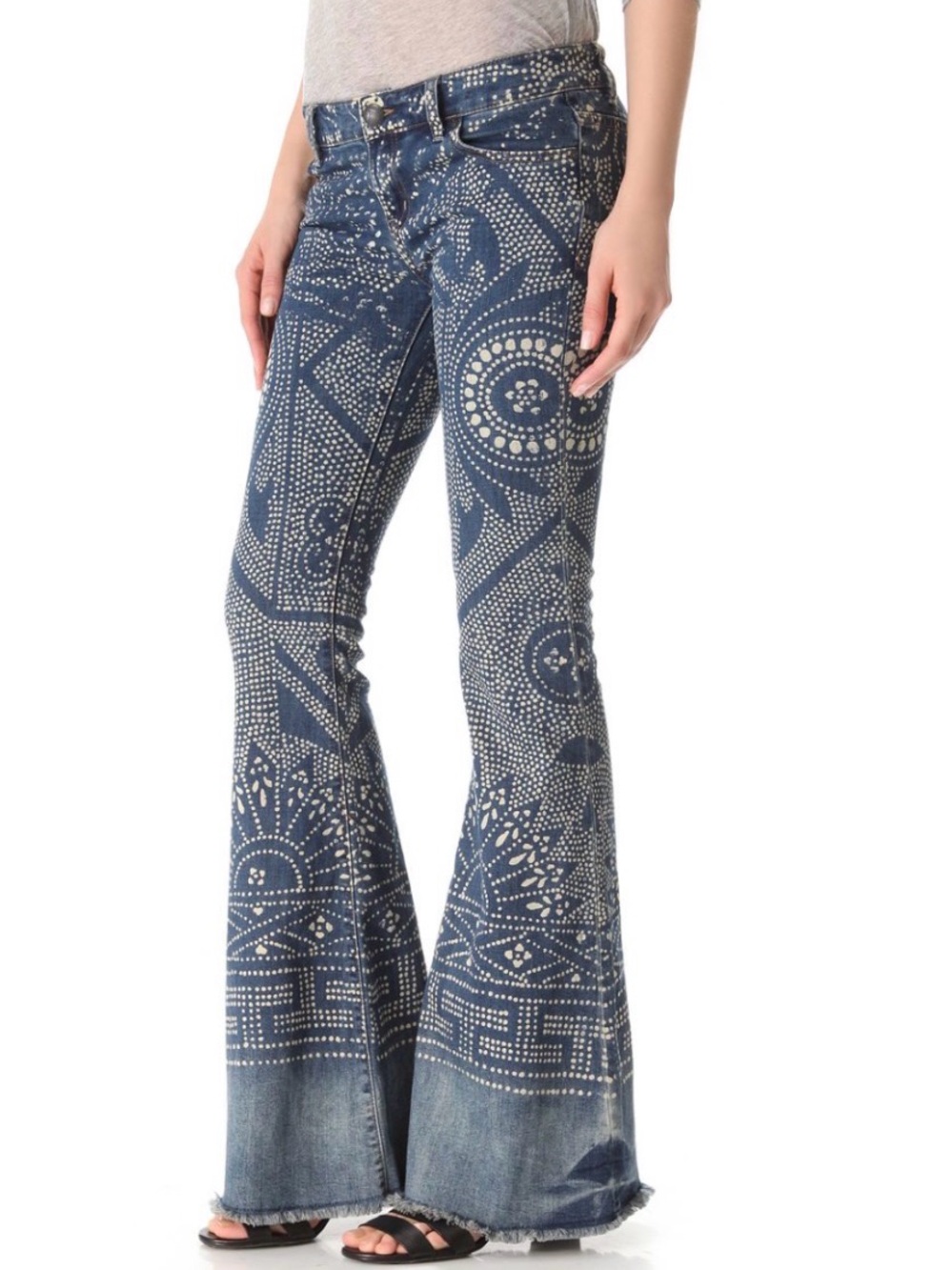 Free People Bali flare Patterned denim jeans hippy hippie shambhala coachella
